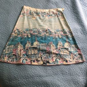 Anthropologie Elevenses skirt with Venice print.